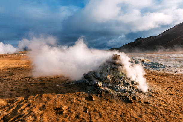Hverir is geothermal area in Myvatn. Iceland Hverir is geothermal area in Myvatn. Iceland. The steam comes out of the ground sulphur landscape fumarole heat stock pictures, royalty-free photos & images
