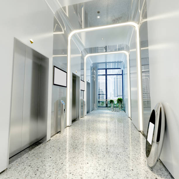 istock 3d render of hotel floor corridor 1159806684