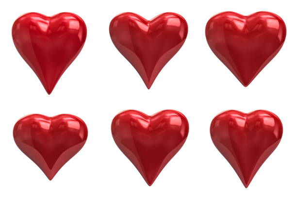 Set of realistic red Valentine hearts 3d illustration on white background