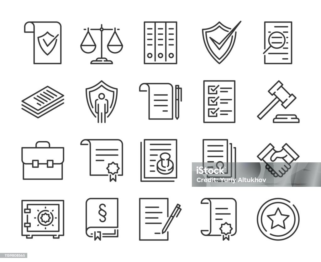 Legal documents icon. Law and justice line icon set. Editable stroke. Icon stock vector