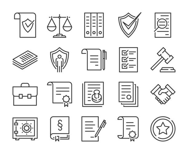Legal documents icon. Law and justice line icon set. Editable stroke. Legal documents icon. Law and justice line icon set. Editable stroke. written agreement stock illustrations