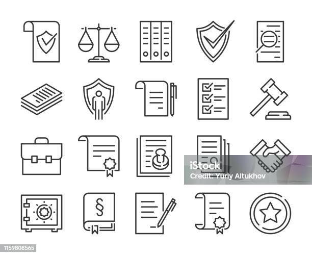 Legal Documents Icon Law And Justice Line Icon Set Editable Stroke Stock Illustration - Download Image Now