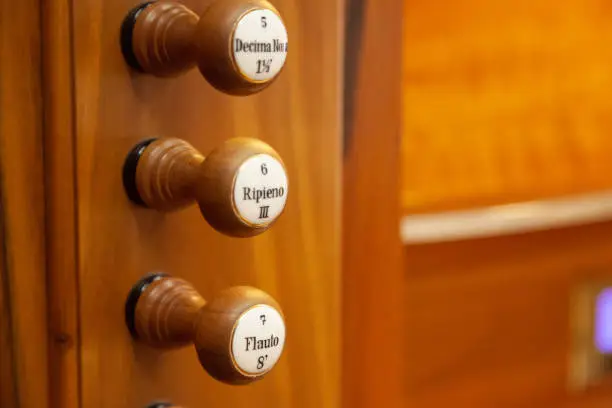 Pipe organ timbres closeup.Used to change sounds.