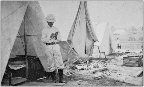 istock US Army black and white photos: Military camp 1159813388