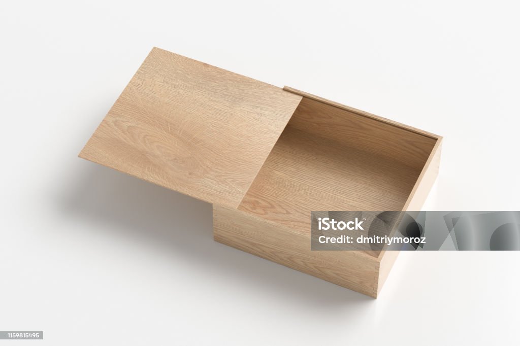 スライド蓋付き木製の正方形の箱 - 箱のロイヤリティフリーストックフォト