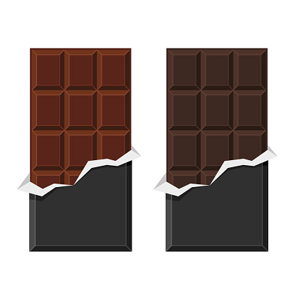 Black and Milk Chocolate Bar Set on White Background. Vector Illustration