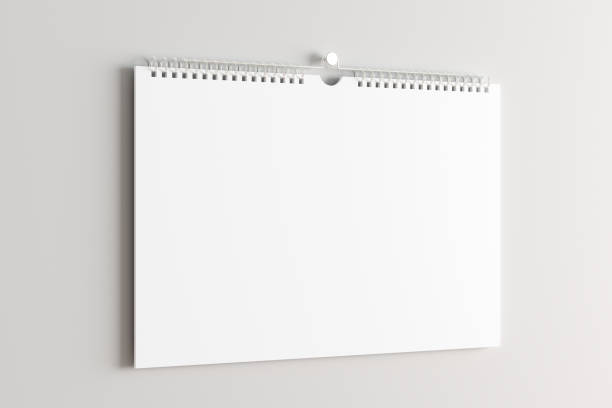 Blank calendar mock up on the wall. Blank horizontal calendar mock up on the white wall. 3d illustration wall calendar stock pictures, royalty-free photos & images