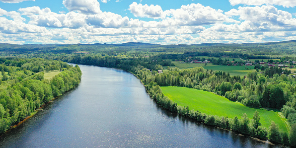 Aerial view over Dalälven (Dal river) at Djurås, Dalarna, Sweden.