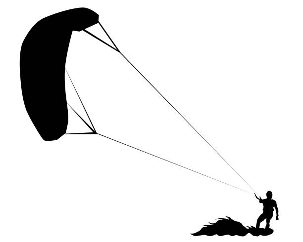 ilustraciones, imágenes clip art, dibujos animados e iconos de stock de tabla de surf paracaídas - silhouette swimming action adult