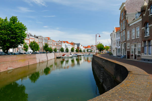 Medieval buildings along a canal in Middelburg, Zeeland, Netherlands.