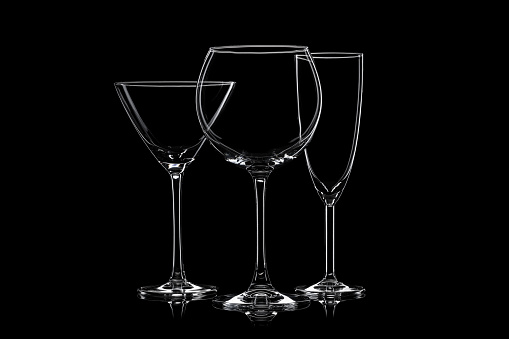 Alcoholic drinks in glasses Empty realistic glasses set for different alcohol drinks and cocktails isolated on white background