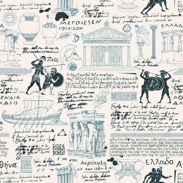 illustrations, cliparts, dessins animés et icônes de modèle sans couture sur le thème de la grèce antique - greece