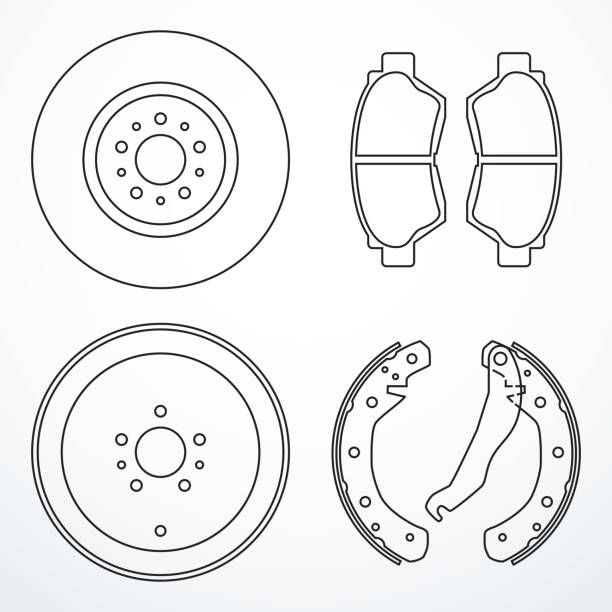 ブレーキディスク、ブレーキドラム、ブレーキパッド。ブレーキパーツアイコン - drum kit点のイラスト素材／クリップアート素材／マンガ素材／アイコン素材