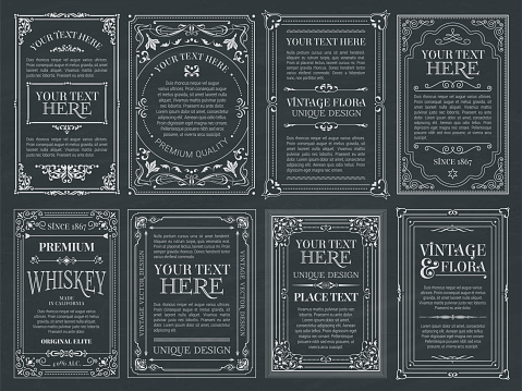 Vintage set retro cards. Template greeting card wedding invitation. Line calligraphic frames