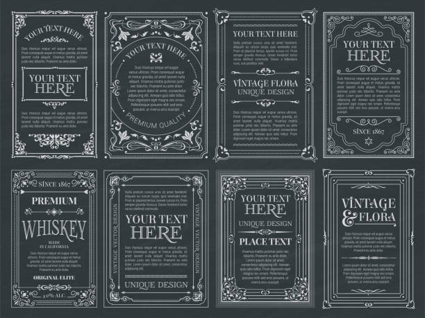 Vintage set retro cards. Template greeting card wedding invitation. Line calligraphic frames Vintage set retro cards. Template greeting card wedding invitation. Line calligraphic frames filigree stock illustrations