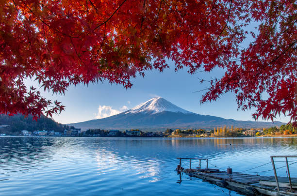 Mountain Fuji Colorful Autumn Season and Mountain Fuji Lake Kawaguchi stock pictures, royalty-free photos & images