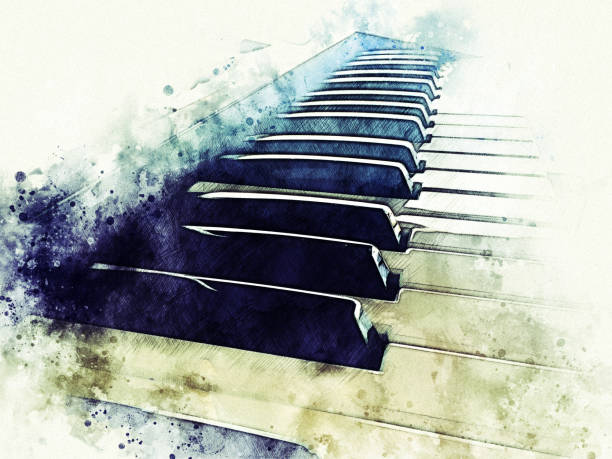 abstract colorful shape on piano keyboard watercolor illustration painting background. stock photo
