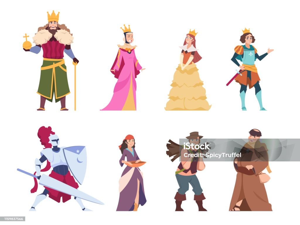 Medieval Characters Flat Historical People King Queen Prince And Princess  Royal Set Vector Cartoon Fairytale Knights And Peasant Stock Illustration -  Download Image Now - iStock