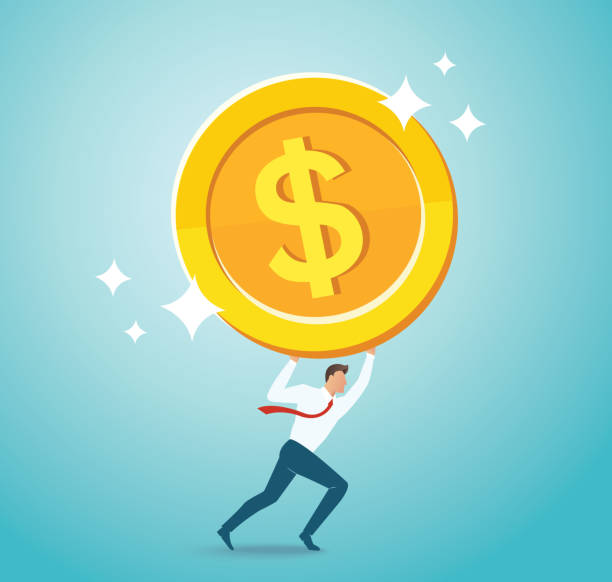 istock businessman lift the big gold coin up. vector illustration EPS10 1159837945