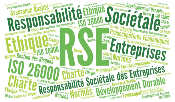 Corporate social responsibility word cloud called RSE, responsabilite societale entreprise in French language Corporate social responsibility word cloud called RSE, responsabilite societale entreprise in French language rse stock illustrations