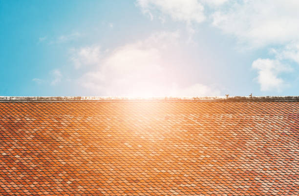 istock Tile Roof pattern background with color tone sunlight. 1159840570