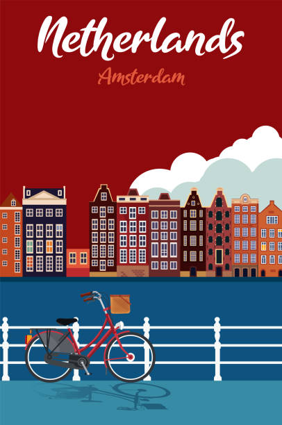 hollanda karikatür haritası - amsterdam stock illustrations