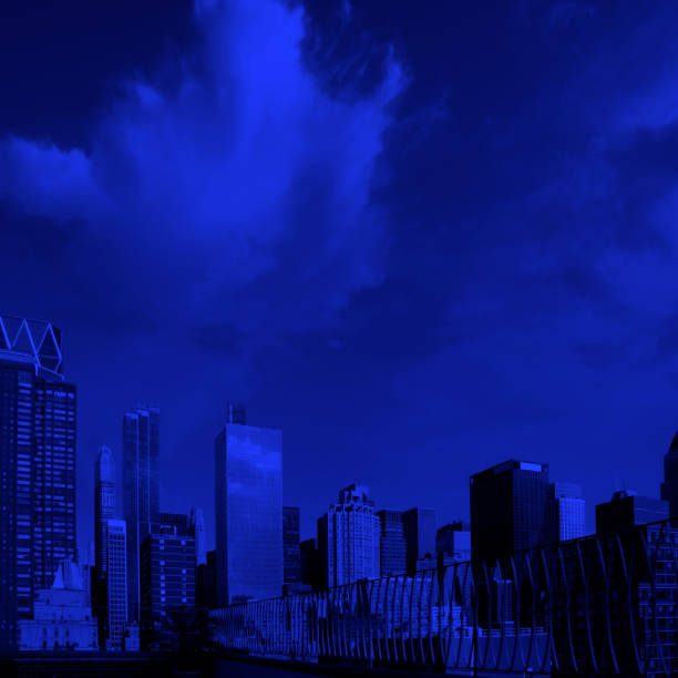 istock Skyscrapers over dark blue sky in Manhattan 1159842705