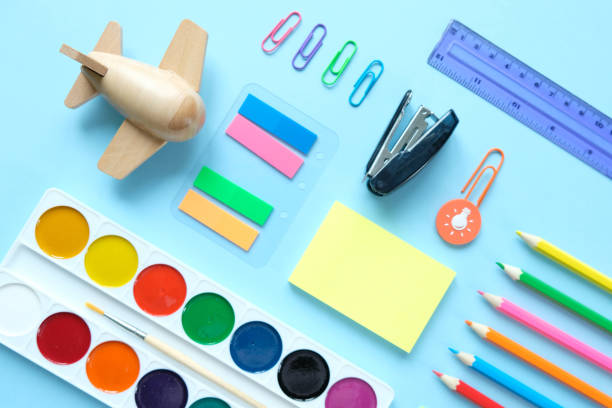 istock Back to school. The various stationery on light blue background. 1159843765