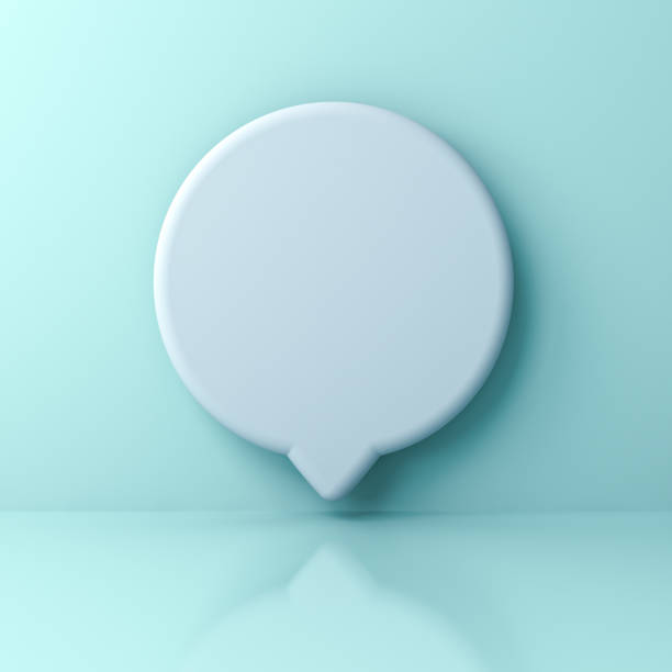 istock Blank white round social media notification or speech bubble sign pin isolated on light green blue pastel color wall background with shadow 1159845892