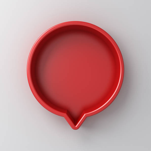 Blank red round social media notification or speech bubble sign pin isolated on white wall background with shadow 3D rendering