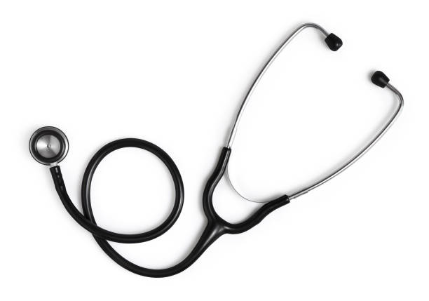 stetoscopio medico isolato su sfondo bianco - medical equipment stethoscope listening medical foto e immagini stock