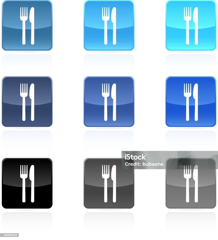 Garfo e faca alimentos vector conjunto de ícones royalty free - Royalty-free Azul arte vetorial