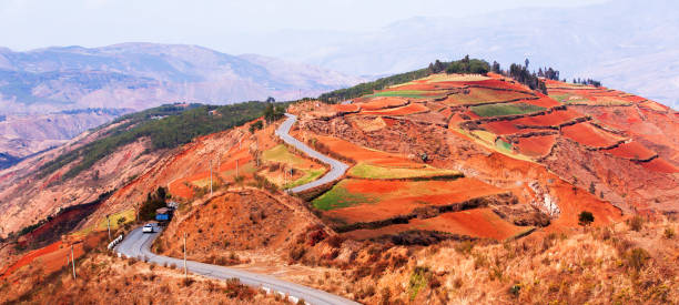 istock Picturesque mountain road with colourful terrace fields in springtime. 1159848821