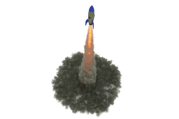 istock Cartoon Rocket launch on white background. 3d illustration 1159848960