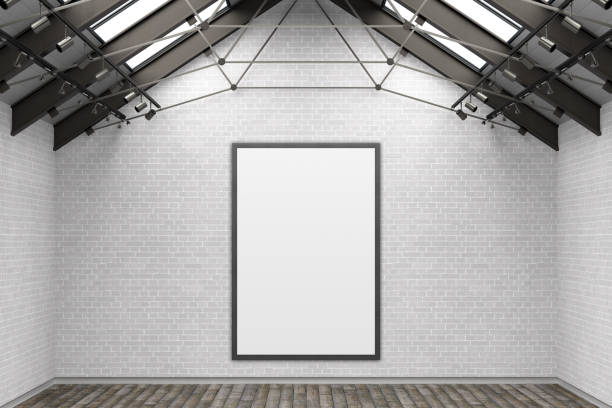 istock Blank  poster mockup on the white brick wall 1159849848