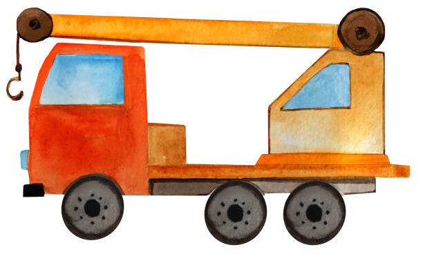 istock truck with crane. watercolor cartoon illustration 1159849889