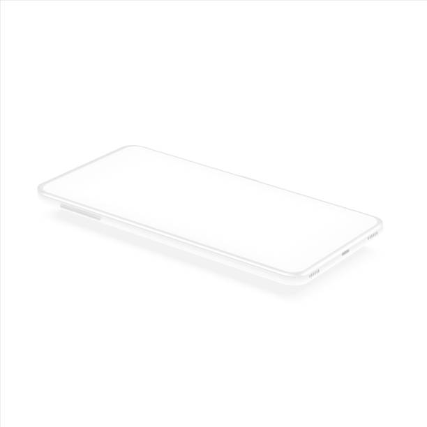 White isometric smartphone mockup. Realistic 3D mobile phone for UI templates and interface presentation. Vector blank cellphone White isometric smartphone mockup. Realistic 3D mobile phone for UI templates and interface presentation. Vector blank floating isolated cellphone levitate computer stock illustrations