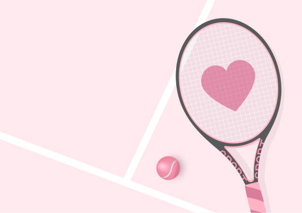 illustrations, cliparts, dessins animés et icônes de raquette rose pastel réaliste avec l'illustration de fond de coeur et de boule de tennis - shadow lifestyles leisure activity court