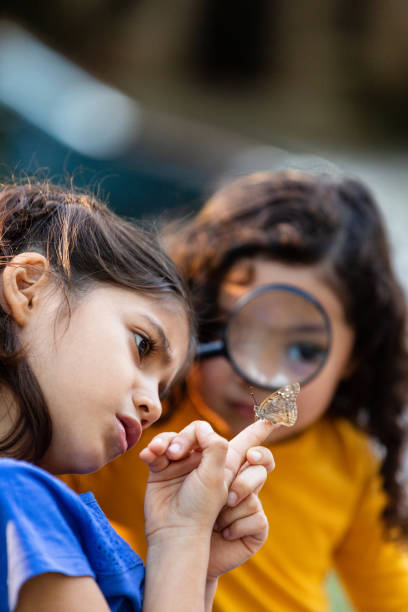 istock Curious little girls investigating a butterfly 1159851730