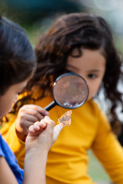 istock A girl showing her sister a butterfly 1159851739