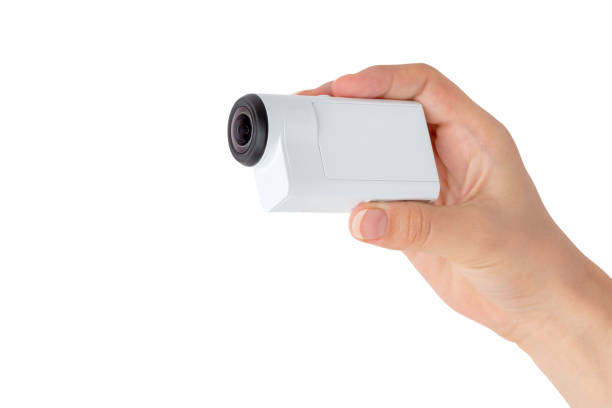 istock Portable video camera on a white background. Action camera close up. 1159854561