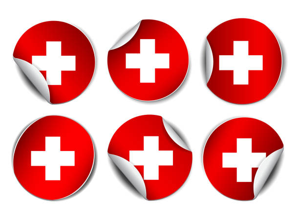 istock Set of Bright sticker with flag of Swiss 1159855312