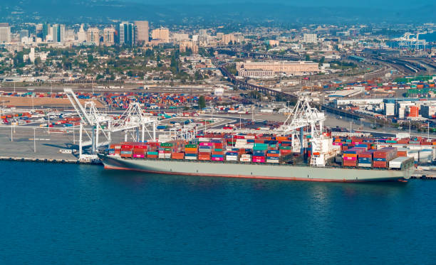 istock Oakland Harbor port terminal with shipping containers 1159855660