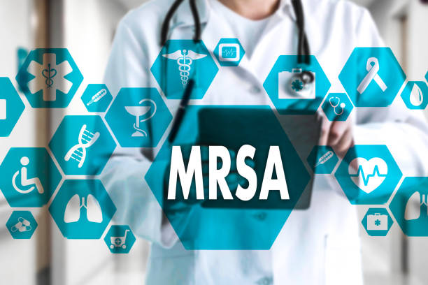 istock Medical Doctor with stethoscope and word MRSA ,Methicillin-Resistant Staphylococcus Aureus in Medical network connection on the virtual screen on hospital background.Technology and medicine concept. 1159858561