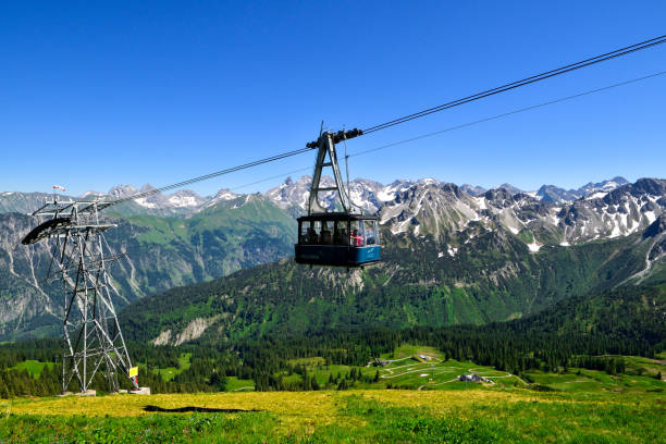 Cable car lift in mountain ski resort