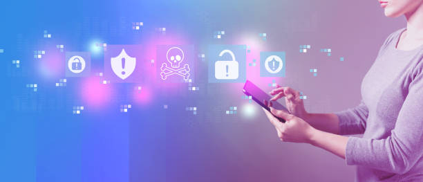 istock Virus and scam theme with woman using a tablet 1159859666