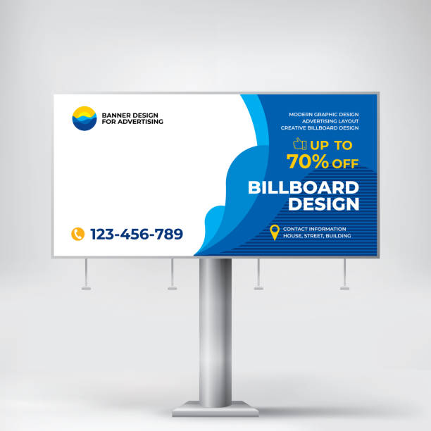 ilustrações de stock, clip art, desenhos animados e ícones de billboard design, cool banner for outdoor advertising, posting photos and text. creative graphic background for product promotionanner for outdoor advertising - outdoors market