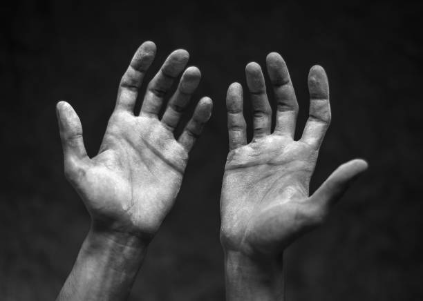 White male palms, Builder stock photo