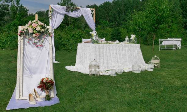 istock Retro white decoration of a spring wedding 1159867470