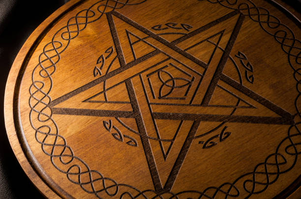 istock Ouija Board, yellow on a black background 1159870325